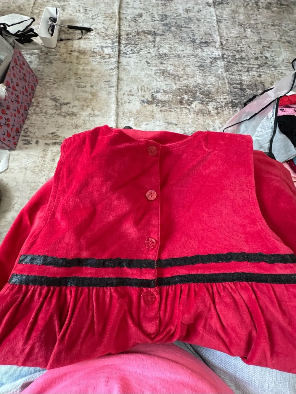 NWT George Toddler Girl Red Velvet Holiday Jumper Dress - Size 3T Black Trim